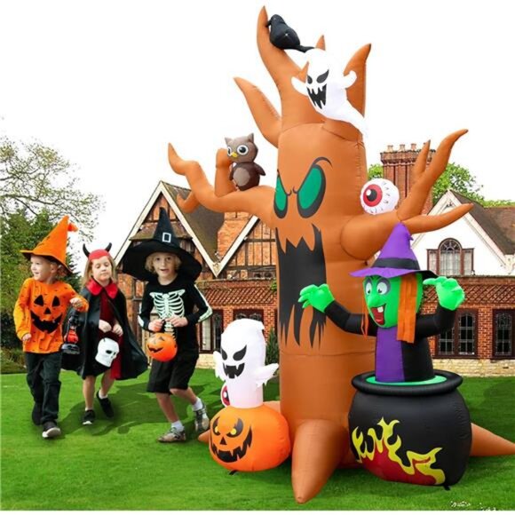 8FT Halloween Inflatables Tree Outdoor Decor with Inflatable Ghost Witch - Picture 6 of 7